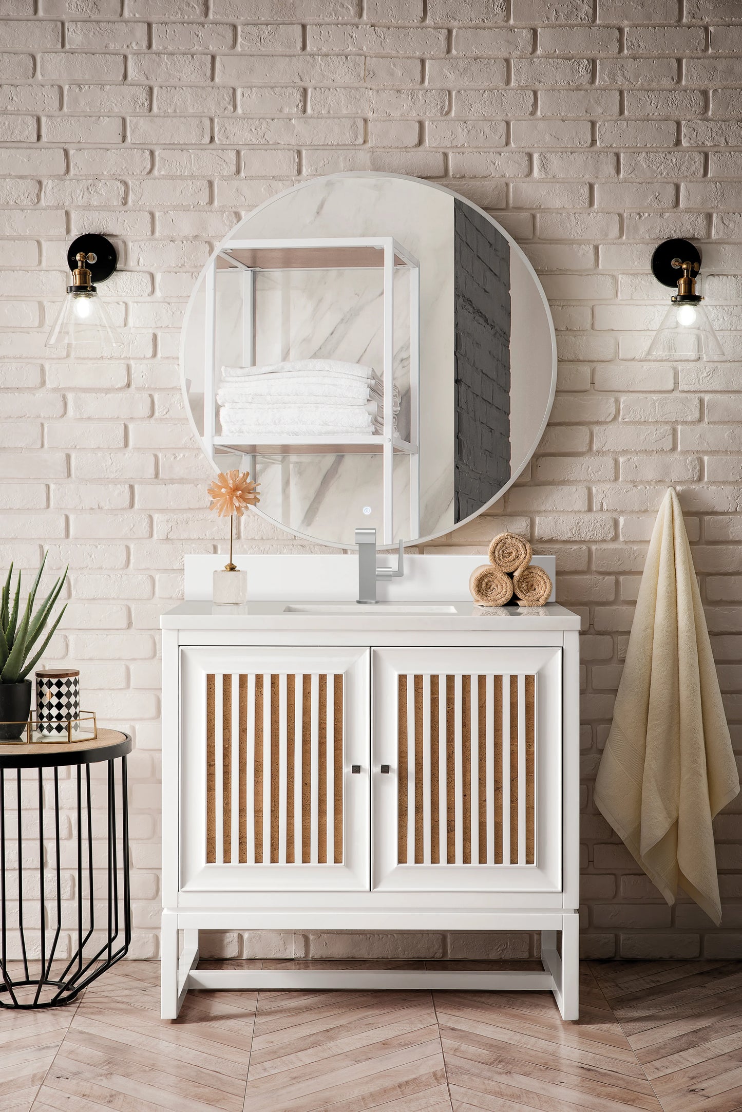 Renovate for Less Atlanta Athens 36" Single Vanity, Glossy White w/ Single Hole 3 CM White Zeus Silestone Top & Backsplash, view 3