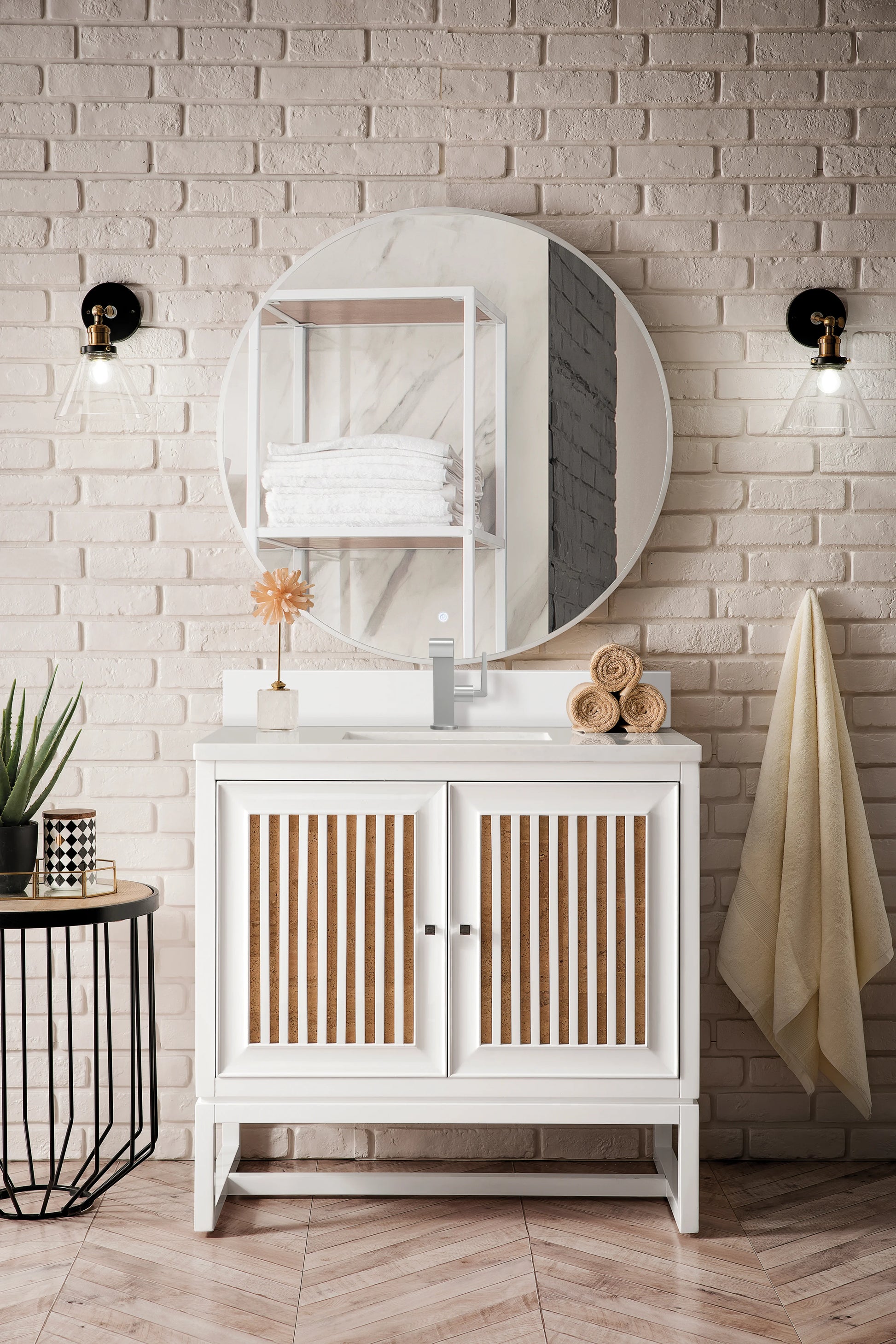 Renovate for Less Atlanta Athens 36" Single Vanity, Glossy White w/ Single Hole 3 CM White Zeus Silestone Top & Backsplash, view 3