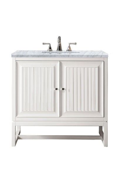 Renovate for Less Atlanta Athens 36" Single Vanity, Glossy White w/ 3 CM Carrara White Top