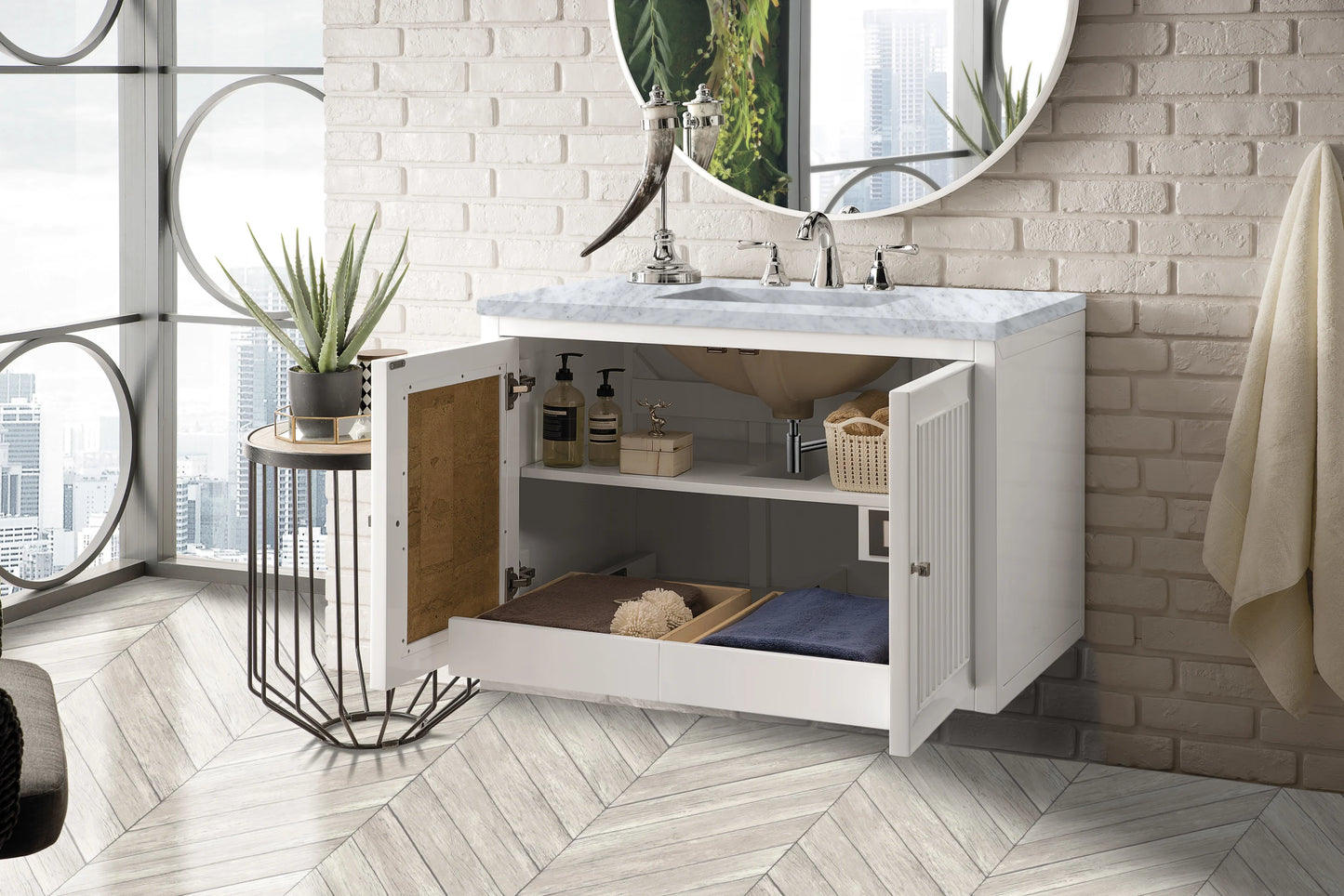 Renovate for Less Atlanta Athens 36" Single Vanity, Glossy White w/ 3 CM Carrara White Top, view 9