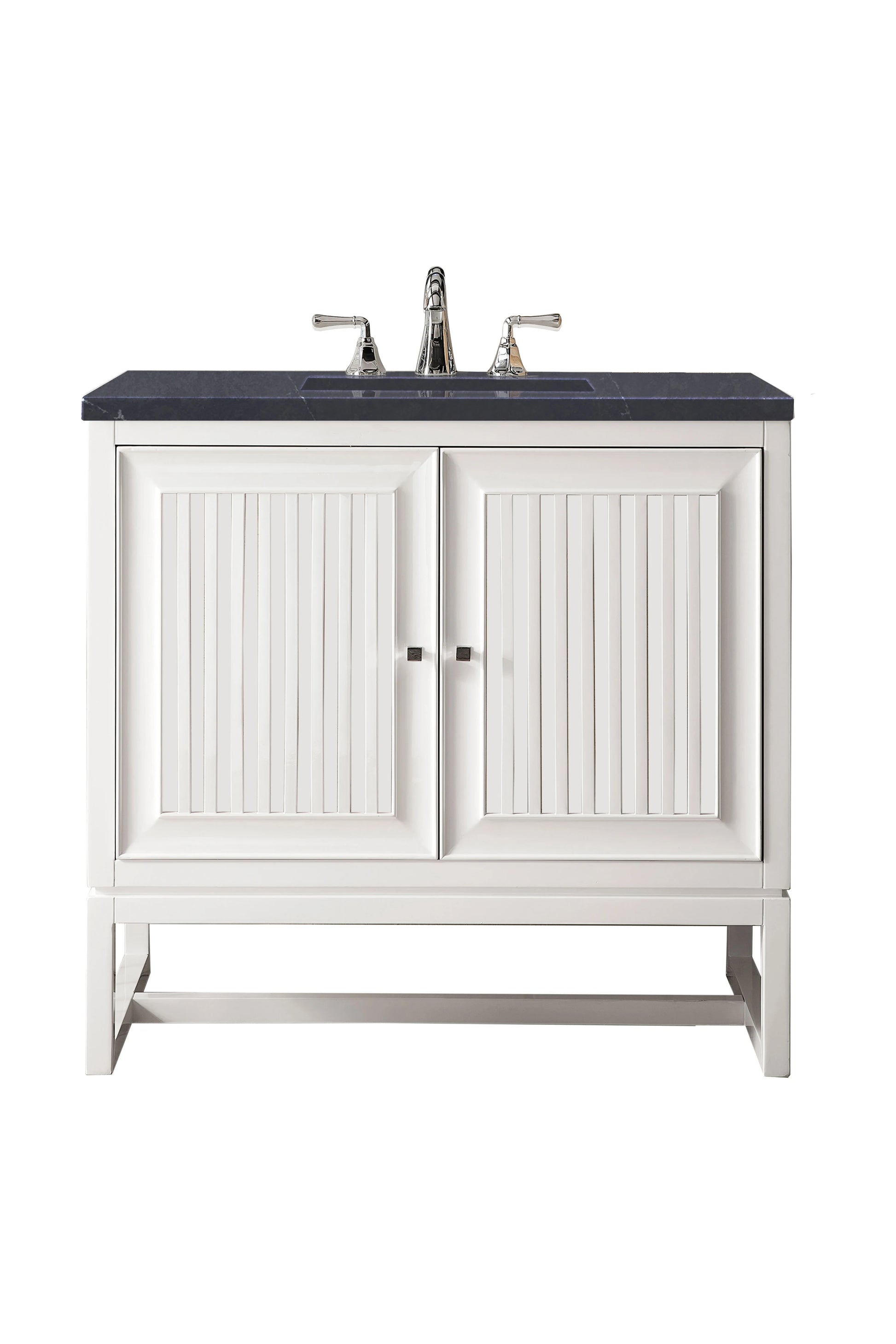 Renovate for Less Atlanta Athens 36" Single Vanity, Glossy White w/ 3 CM Charcoal Soapstone Silestone Top