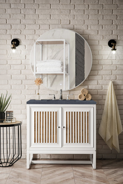 Renovate for Less Atlanta Athens 36" Single Vanity, Glossy White w/ 3 CM Charcoal Soapstone Silestone Top, view 3