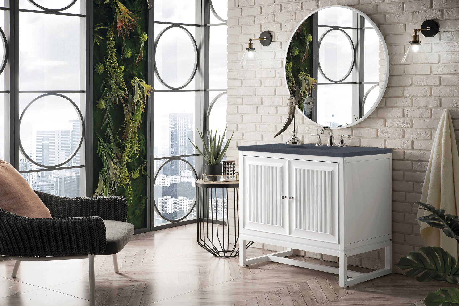 Renovate for Less Atlanta Athens 36" Single Vanity, Glossy White w/ 3 CM Charcoal Soapstone Silestone Top, view 5