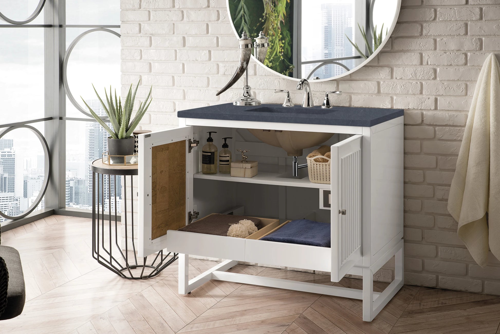 Renovate for Less Atlanta Athens 36" Single Vanity, Glossy White w/ 3 CM Charcoal Soapstone Silestone Top, view 6