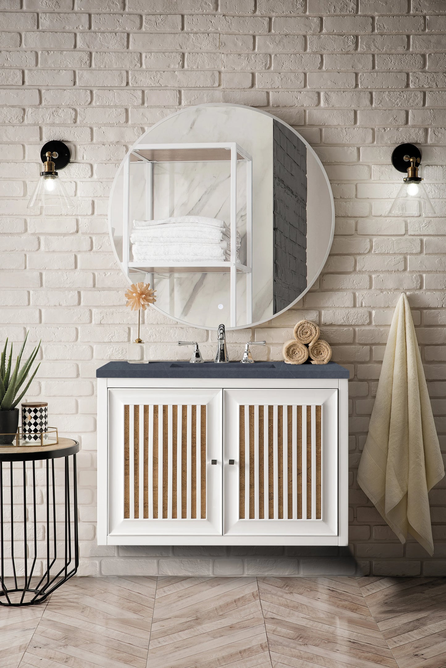 Renovate for Less Atlanta Athens 36" Single Vanity, Glossy White w/ 3 CM Charcoal Soapstone Silestone Top, view 7