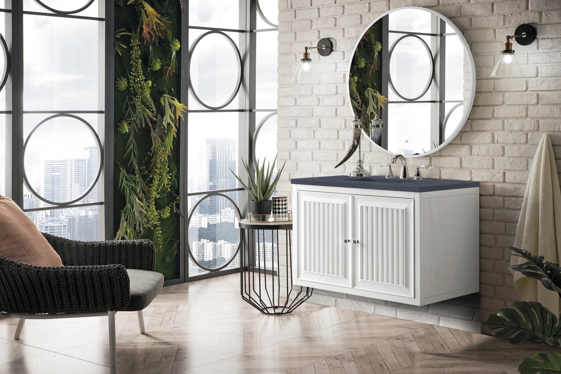 Renovate for Less Atlanta Athens 36" Single Vanity, Glossy White w/ 3 CM Charcoal Soapstone Silestone Top, view 8