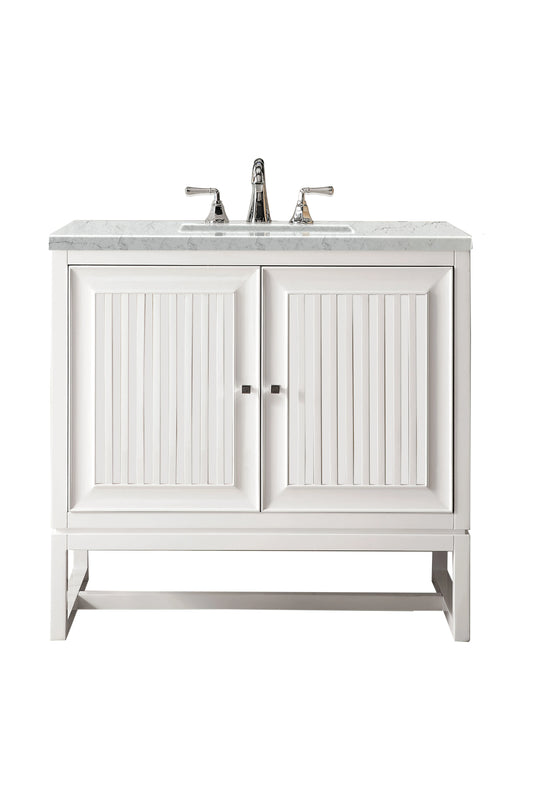 Renovate for Less Atlanta Athens 36" Single Vanity, Glossy White w/ 3 CM Eternal Jasmine Pearl Silestone Top