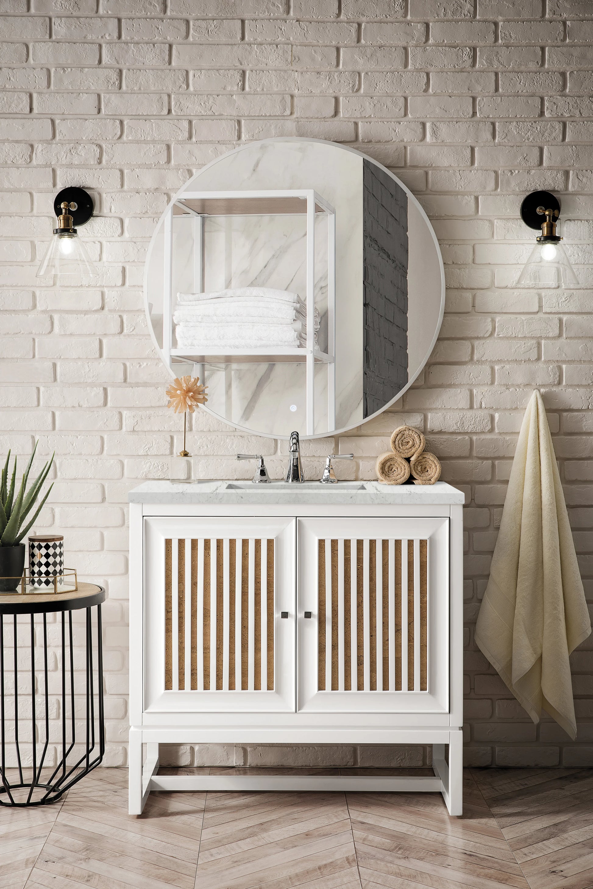 Renovate for Less Atlanta Athens 36" Single Vanity, Glossy White w/ 3 CM Eternal Jasmine Pearl Silestone Top, view 3