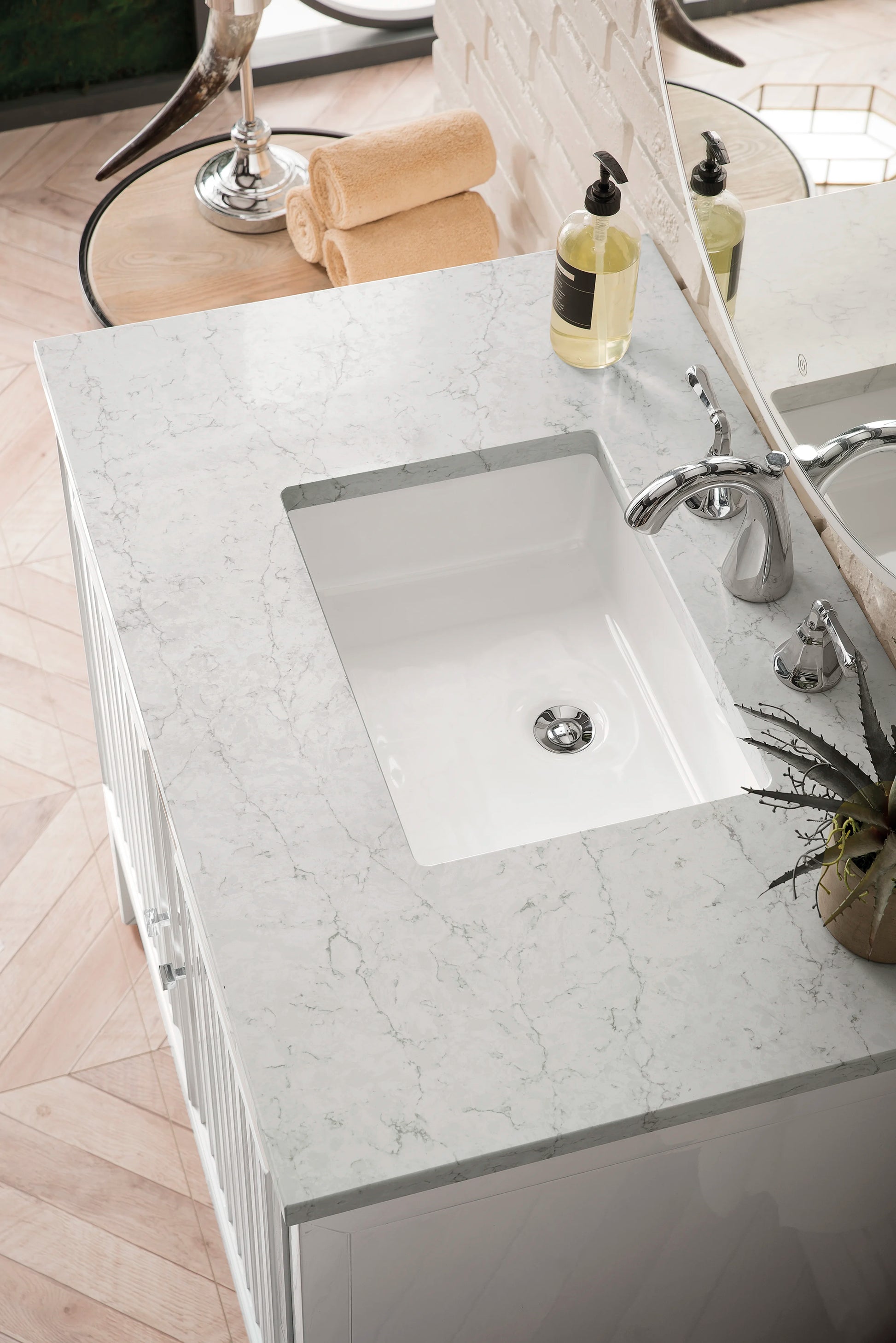 Renovate for Less Atlanta Athens 36" Single Vanity, Glossy White w/ 3 CM Eternal Jasmine Pearl Silestone Top, view 4
