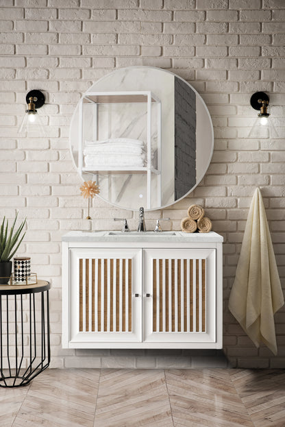 Renovate for Less Atlanta Athens 36" Single Vanity, Glossy White w/ 3 CM Eternal Jasmine Pearl Silestone Top, view 7