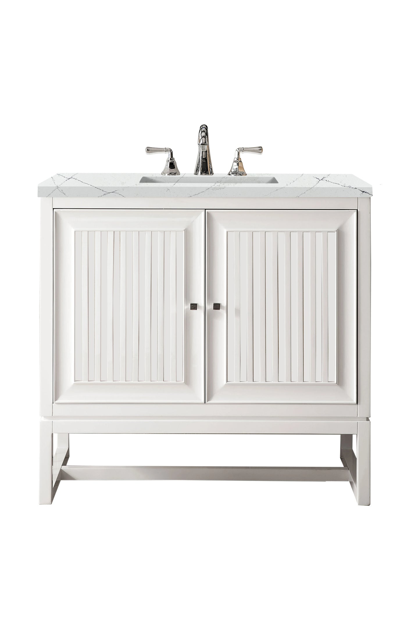 Renovate for Less Atlanta Athens 36" Single Vanity, Glossy White w/ 3 CM Ethereal Noctis Top
