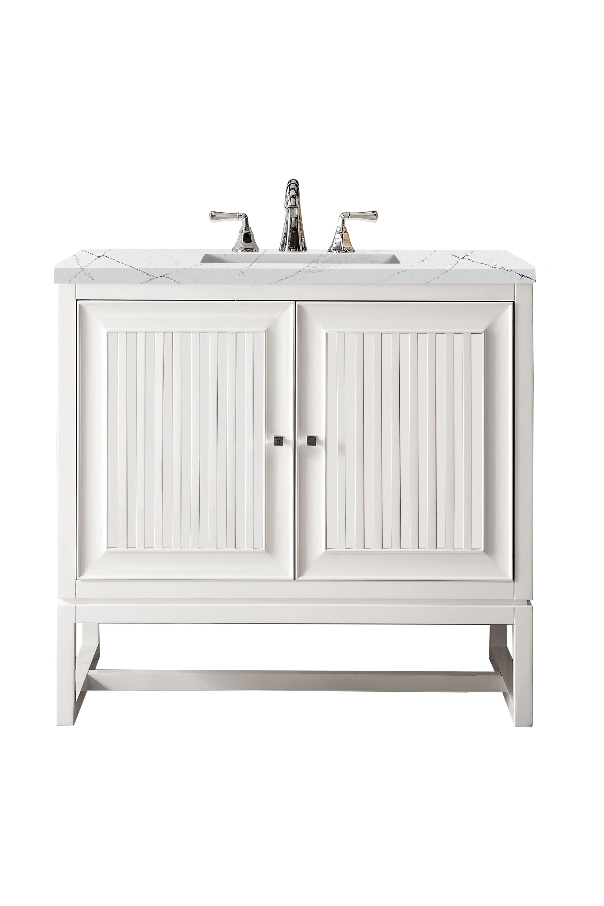 Renovate for Less Atlanta Athens 36" Single Vanity, Glossy White w/ 3 CM Ethereal Noctis Top