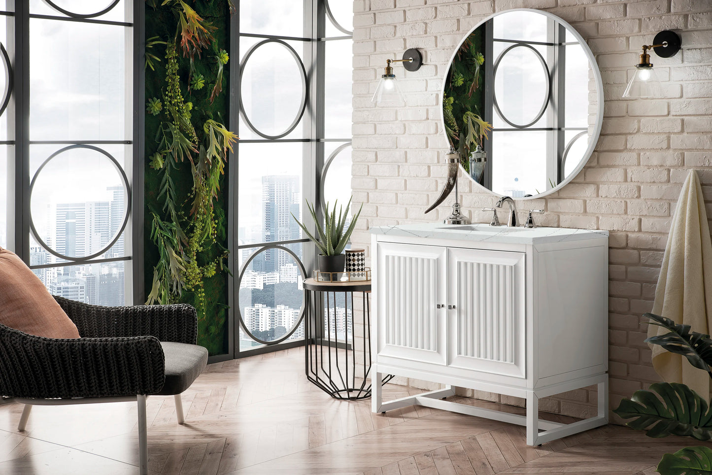 Renovate for Less Atlanta Athens 36" Single Vanity, Glossy White w/ 3 CM Ethereal Noctis Top, view 3
