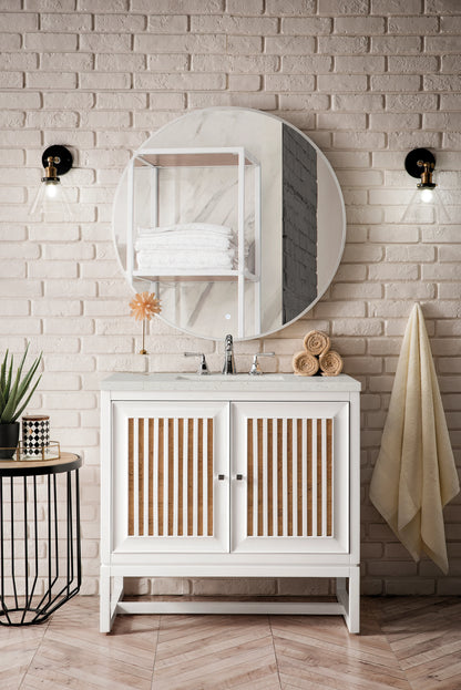 Renovate for Less Atlanta Athens 36" Single Vanity, Glossy White w/ 3 CM Lime Delight Silestone Top, view 3