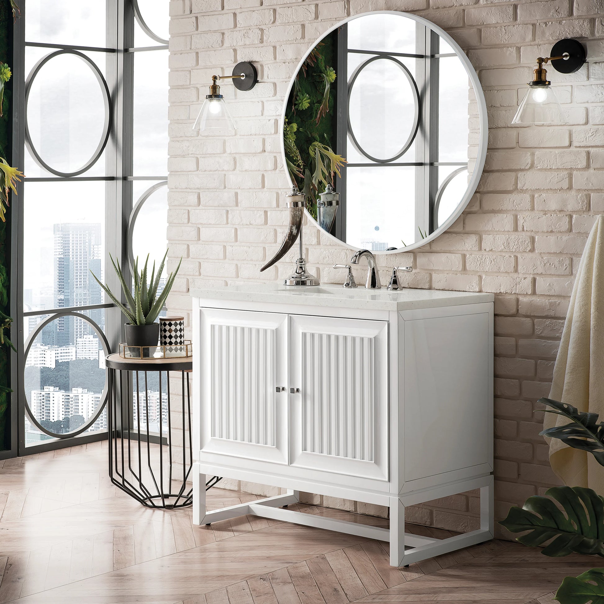 Renovate for Less Atlanta Athens 36" Single Vanity, Glossy White w/ 3 CM Lime Delight Silestone Top, view 4