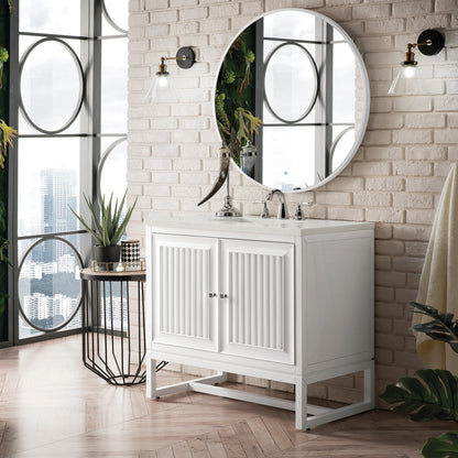 Renovate for Less Atlanta Athens 36" Single Vanity, Glossy White w/ 3 CM Lime Delight Silestone Top, view 4