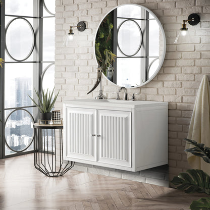Renovate for Less Atlanta Athens 36" Single Vanity, Glossy White w/ 3 CM Lime Delight Silestone Top, view 5
