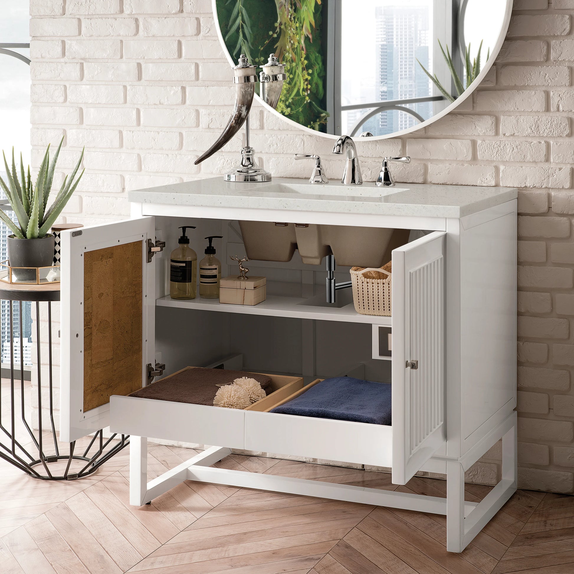 Renovate for Less Atlanta Athens 36" Single Vanity, Glossy White w/ 3 CM Lime Delight Silestone Top, view 6