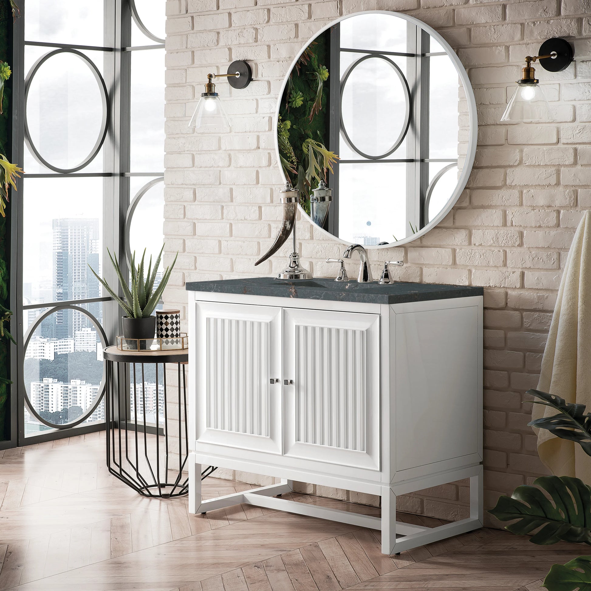 Renovate for Less Atlanta Athens 36" Single Vanity, Glossy White w/ 3 CM Parisien Bleu Silestone Top, view 4