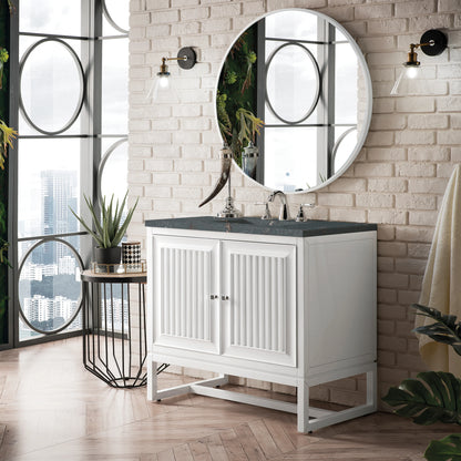 Renovate for Less Atlanta Athens 36" Single Vanity, Glossy White w/ 3 CM Parisien Bleu Silestone Top, view 4