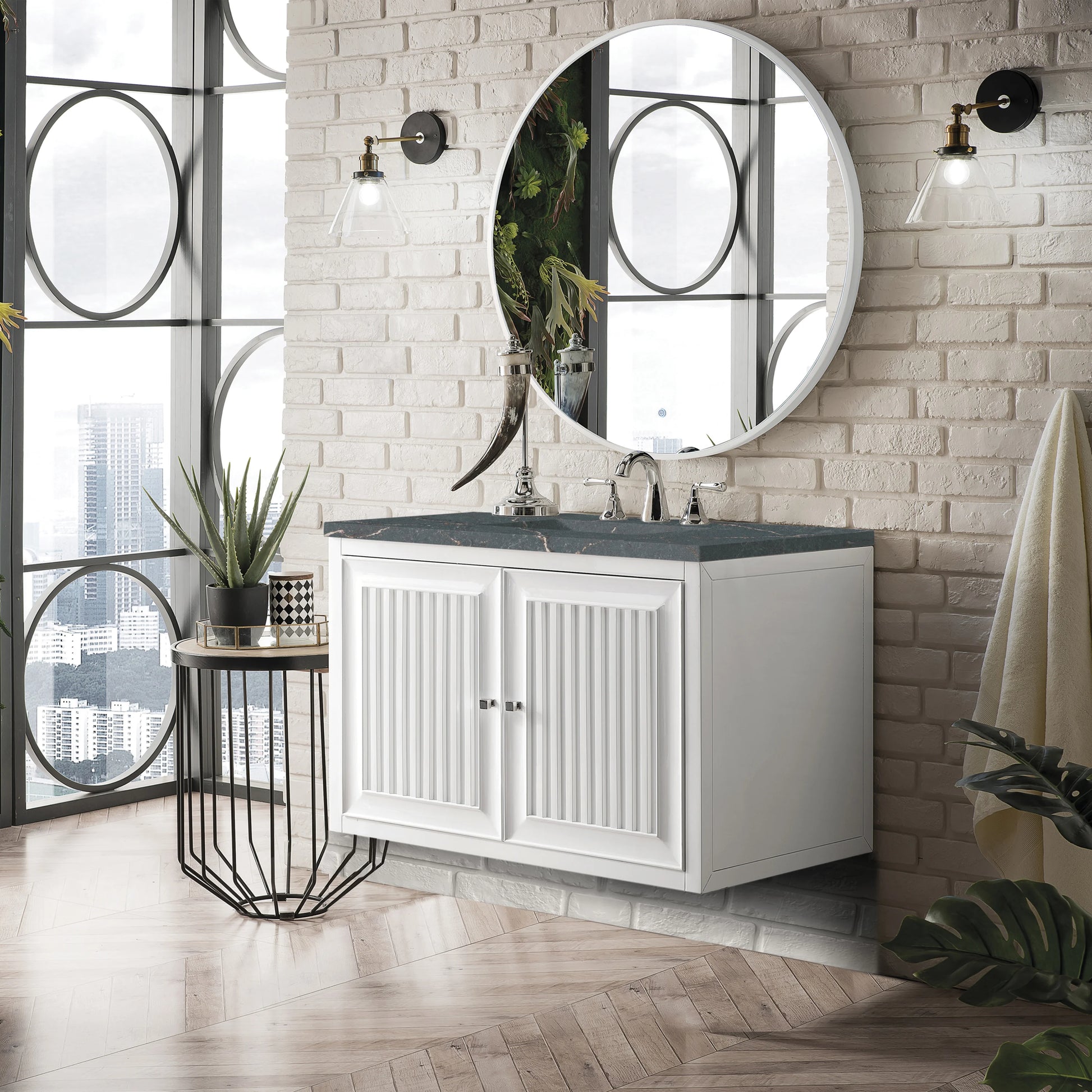 Renovate for Less Atlanta Athens 36" Single Vanity, Glossy White w/ 3 CM Parisien Bleu Silestone Top, view 5