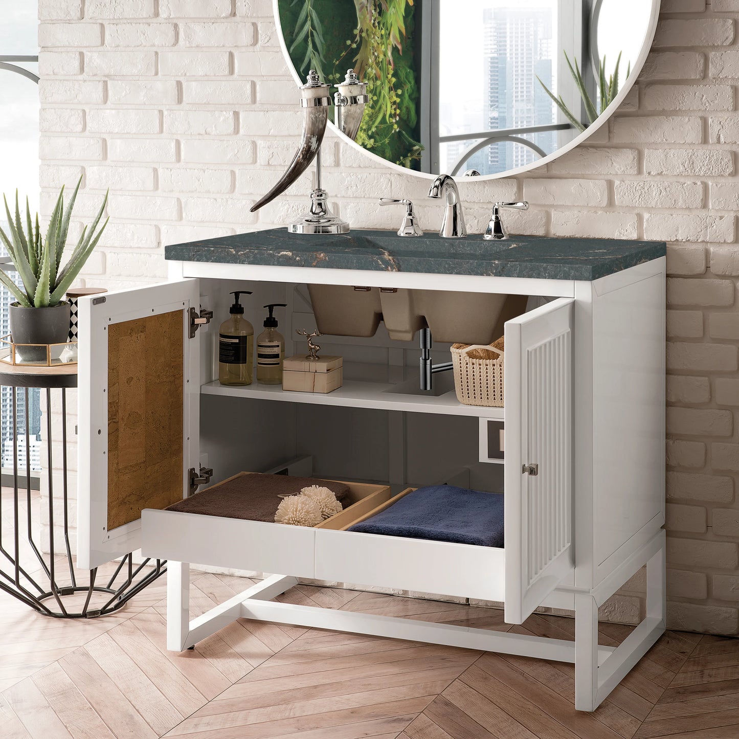 Renovate for Less Atlanta Athens 36" Single Vanity, Glossy White w/ 3 CM Parisien Bleu Silestone Top, view 6