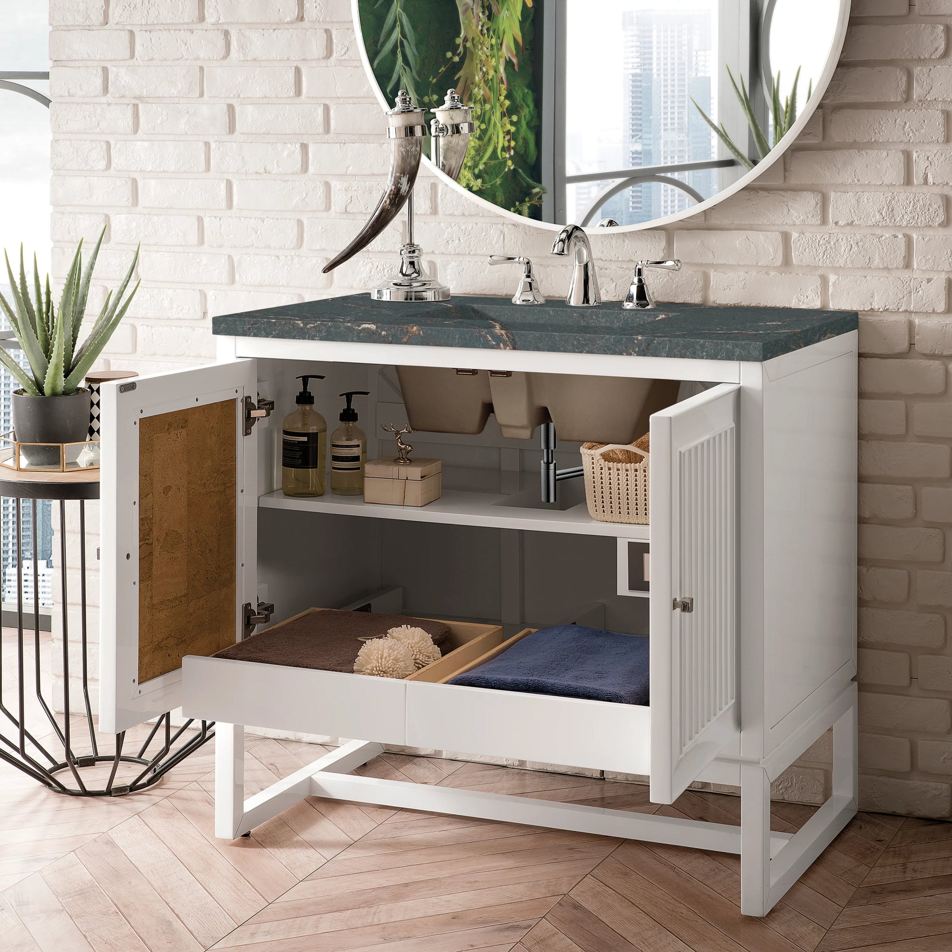Renovate for Less Atlanta Athens 36" Single Vanity, Glossy White w/ 3 CM Parisien Bleu Silestone Top, view 6