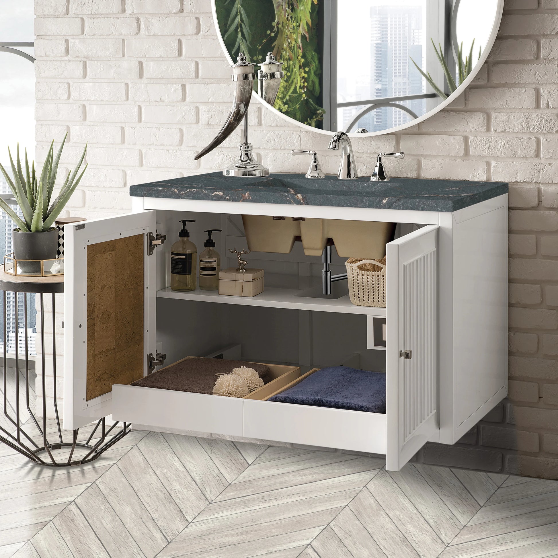 Renovate for Less Atlanta Athens 36" Single Vanity, Glossy White w/ 3 CM Parisien Bleu Silestone Top, view 7