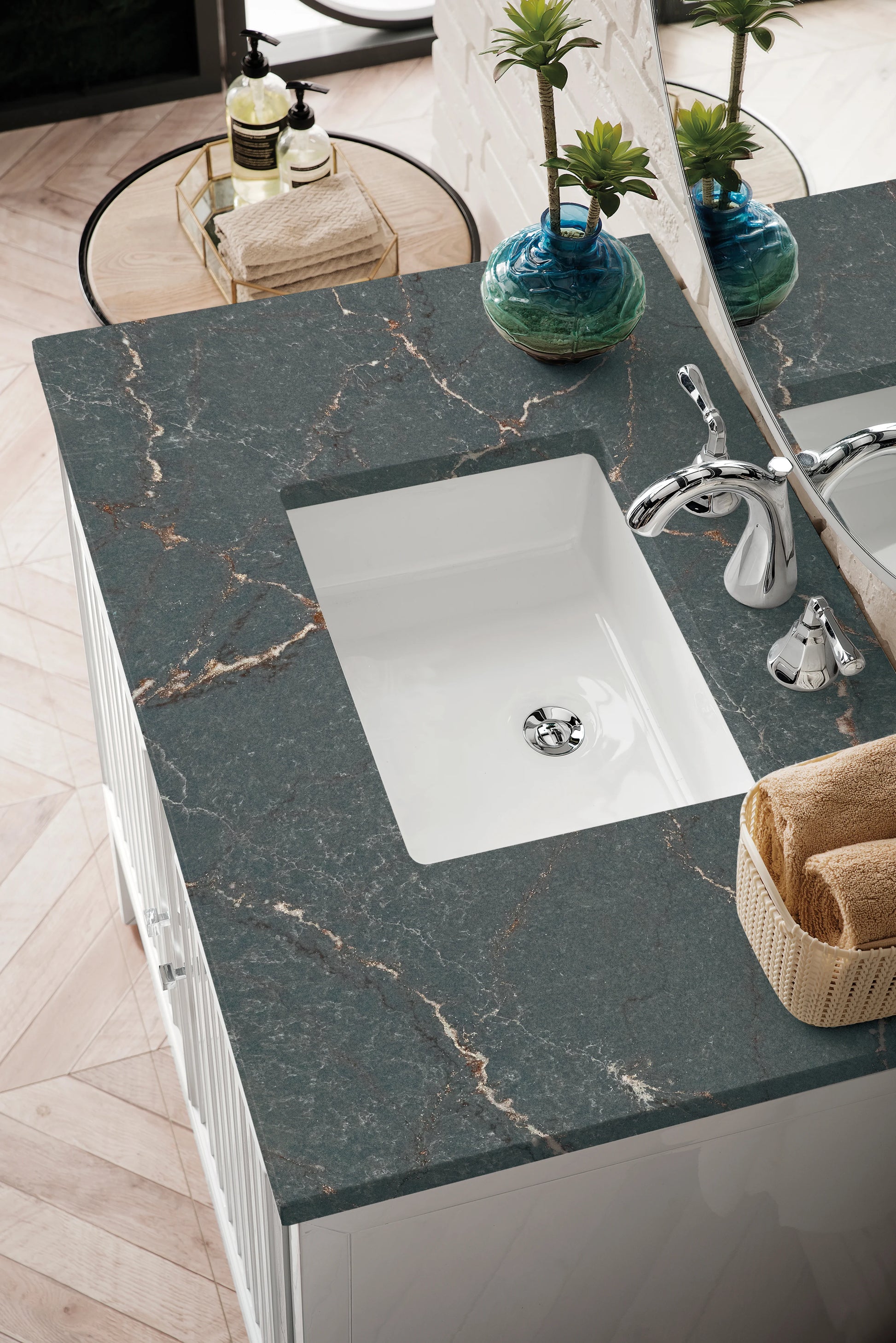 Renovate for Less Atlanta Athens 36" Single Vanity, Glossy White w/ 3 CM Parisien Bleu Silestone Top, view 8