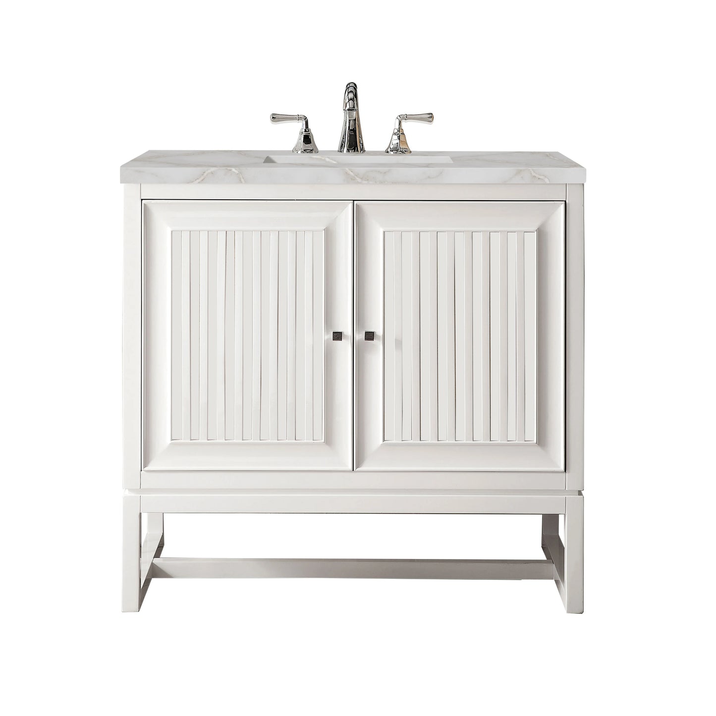 Renovate for Less Atlanta Athens 36" Single Vanity, Glossy White w/ 3 CM Victorian Silver Silestone Top