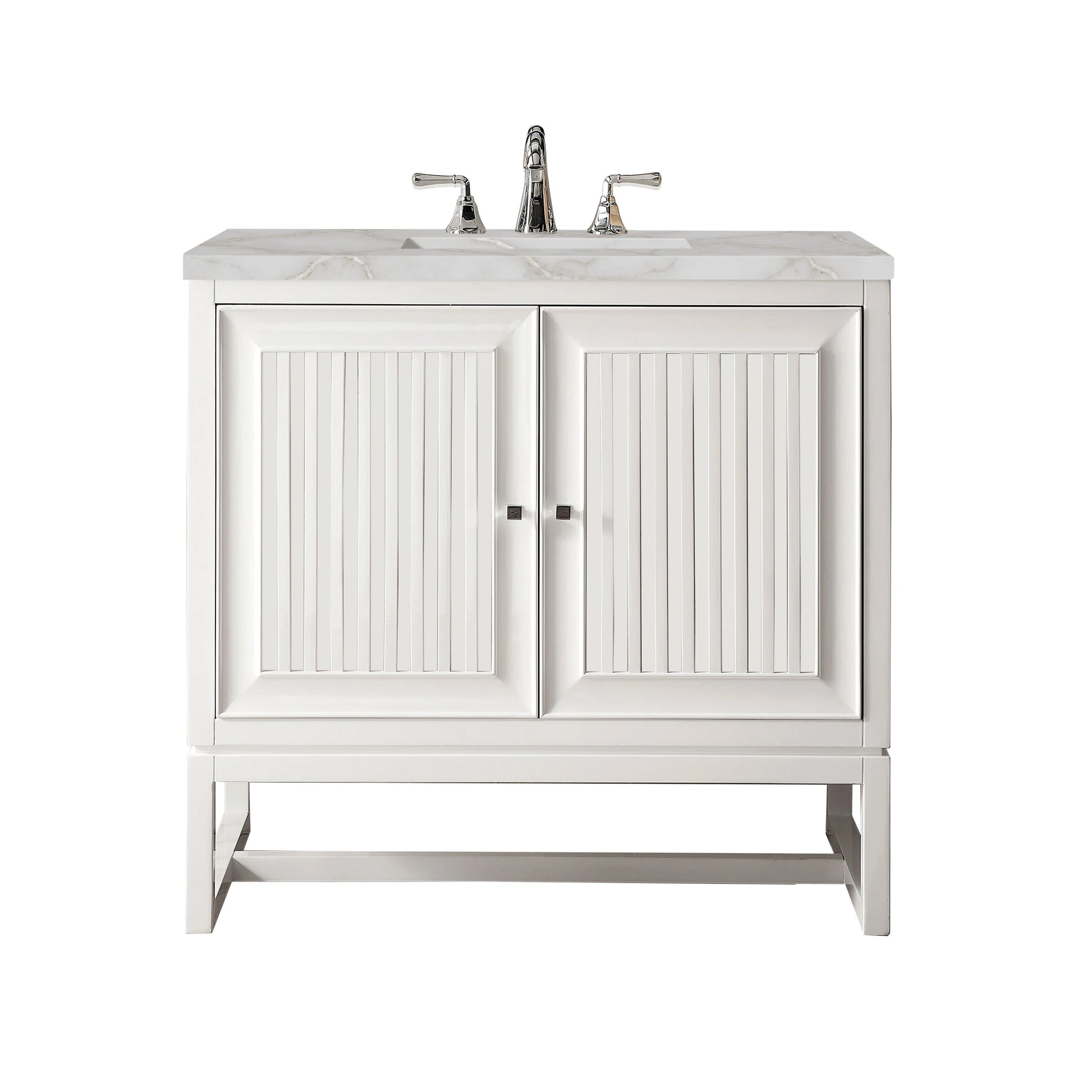 Renovate for Less Atlanta Athens 36" Single Vanity, Glossy White w/ 3 CM Victorian Silver Silestone Top