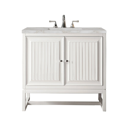 Renovate for Less Atlanta Athens 36" Single Vanity, Glossy White w/ 3 CM Victorian Silver Silestone Top