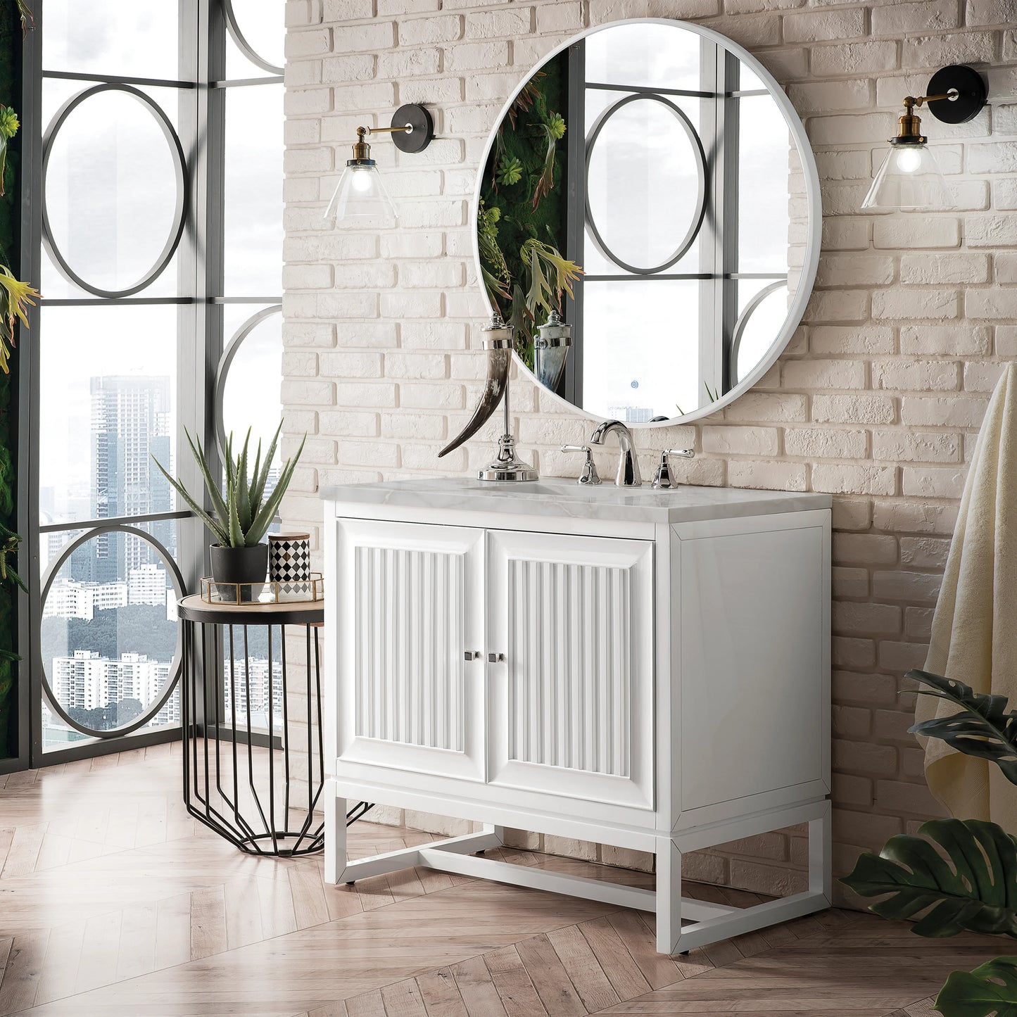 Renovate for Less Atlanta Athens 36" Single Vanity, Glossy White w/ 3 CM Victorian Silver Silestone Top, view 4