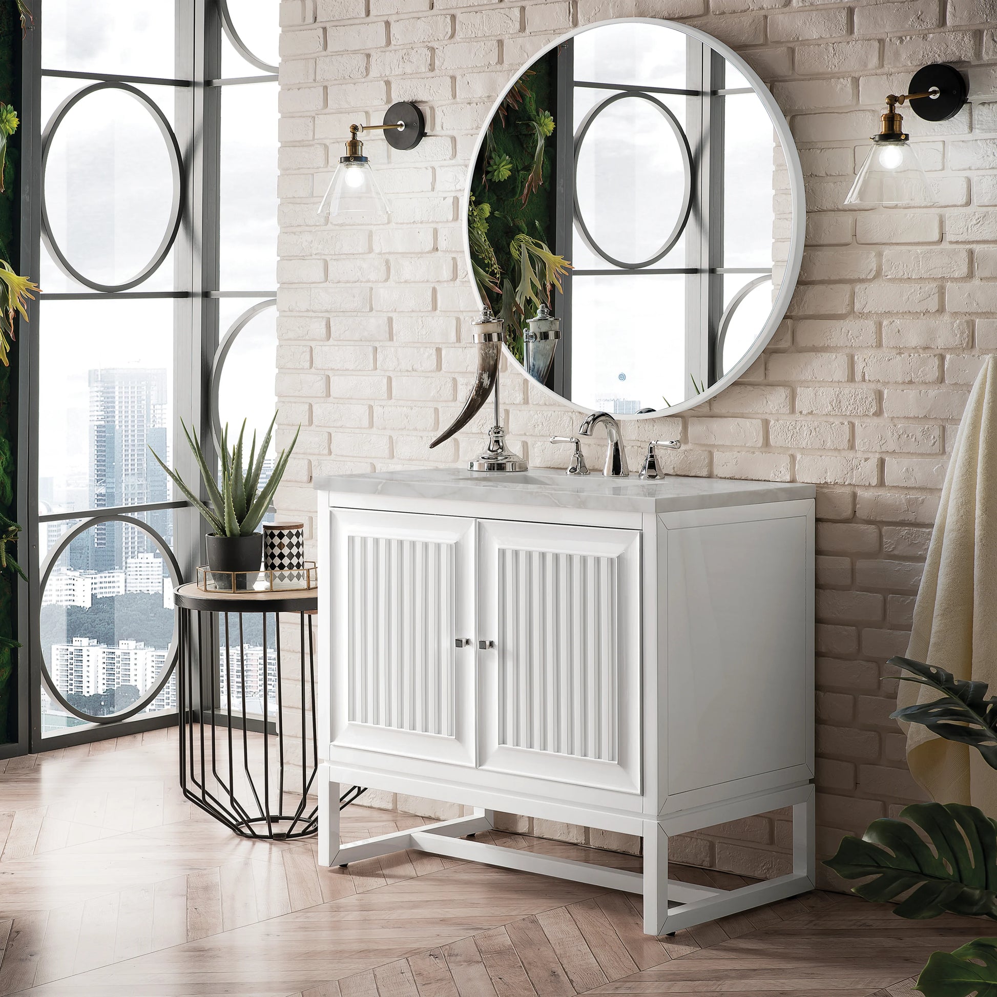 Renovate for Less Atlanta Athens 36" Single Vanity, Glossy White w/ 3 CM Victorian Silver Silestone Top, view 4