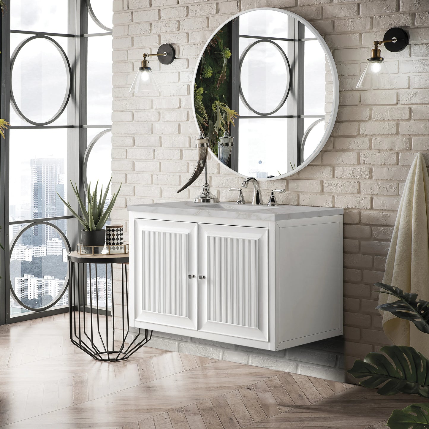 Renovate for Less Atlanta Athens 36" Single Vanity, Glossy White w/ 3 CM Victorian Silver Silestone Top, view 5