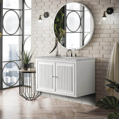 Renovate for Less Atlanta Athens 36" Single Vanity, Glossy White w/ 3 CM Victorian Silver Silestone Top, view 5
