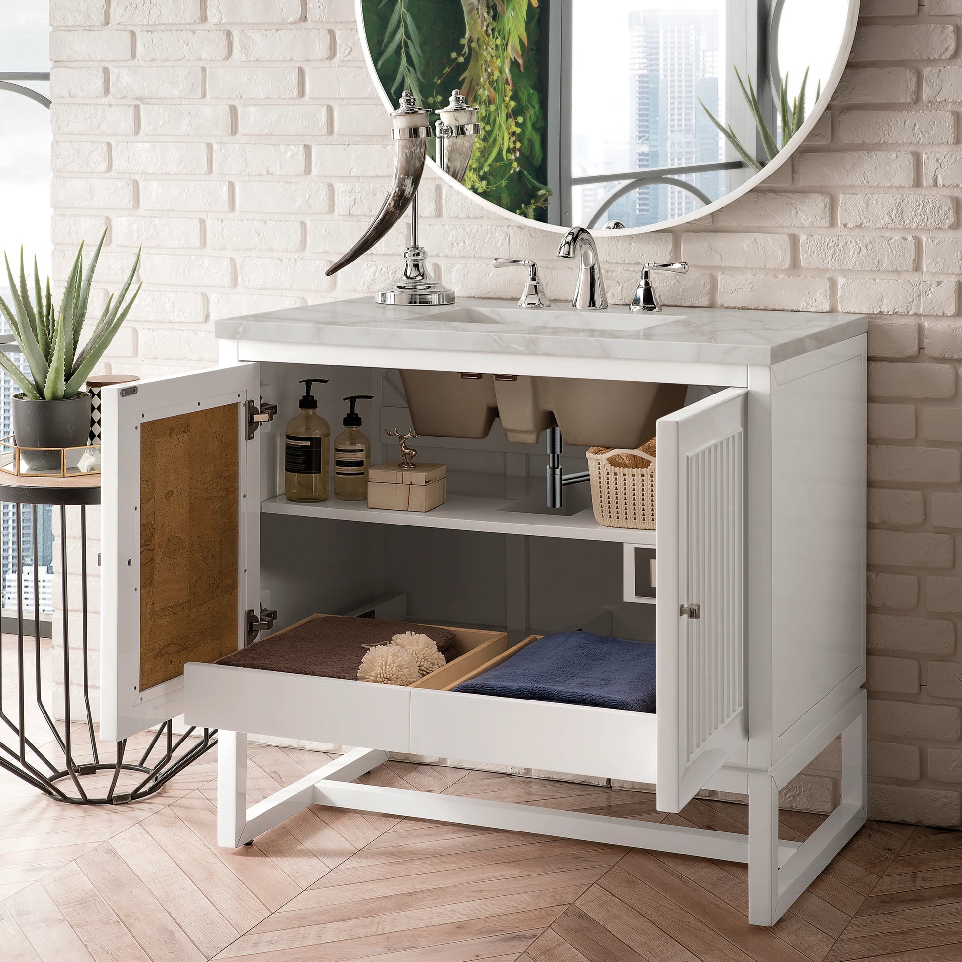 Renovate for Less Atlanta Athens 36" Single Vanity, Glossy White w/ 3 CM Victorian Silver Silestone Top, view 6