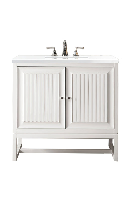 Renovate for Less Atlanta Athens 36" Single Vanity, Glossy White w/ 3 CM White Zeus Silestone Top