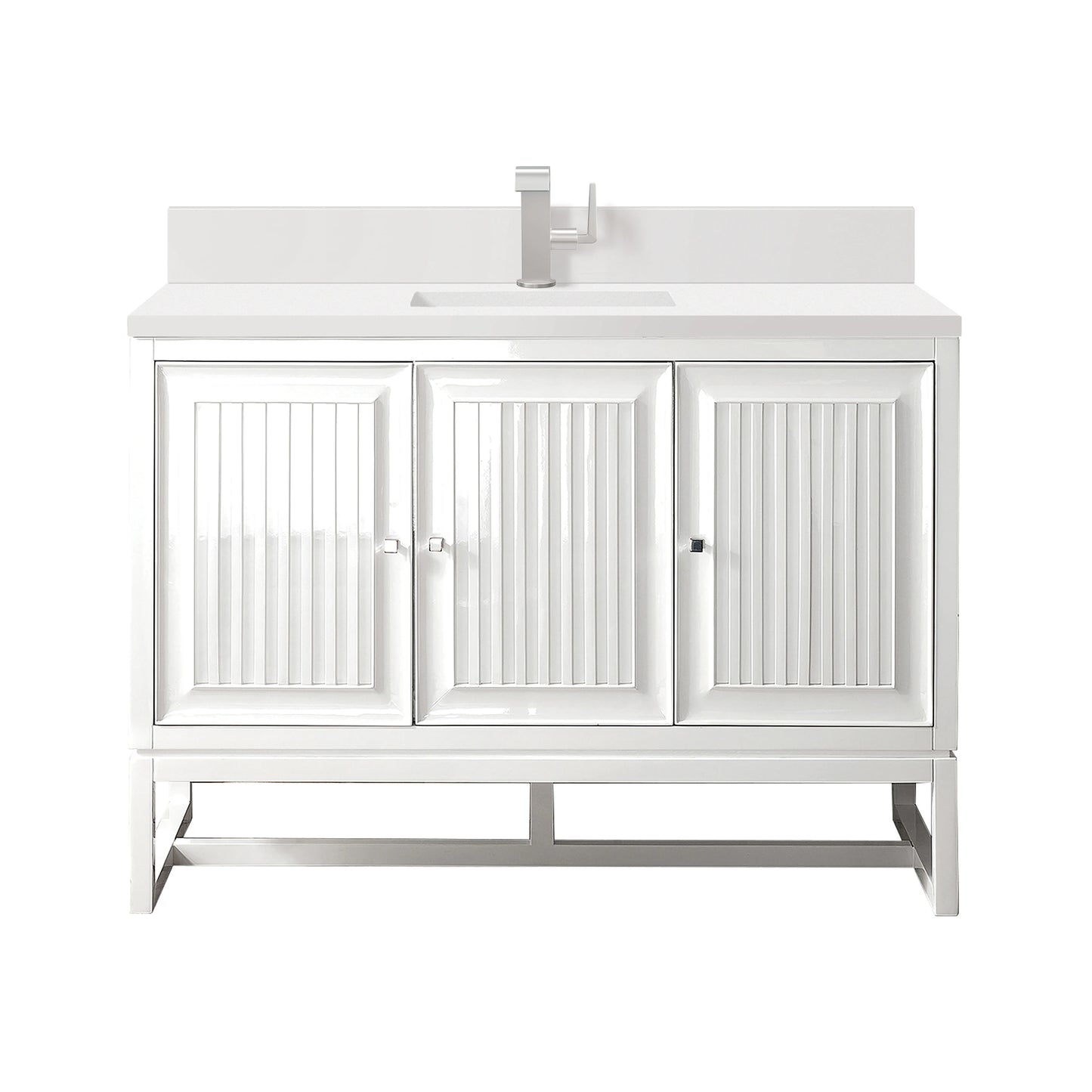 Renovate for Less Atlanta Athens 48" Single Vanity, Glossy White w/ Single Hole 3 CM White Zeus Silestone Top & Backsplash