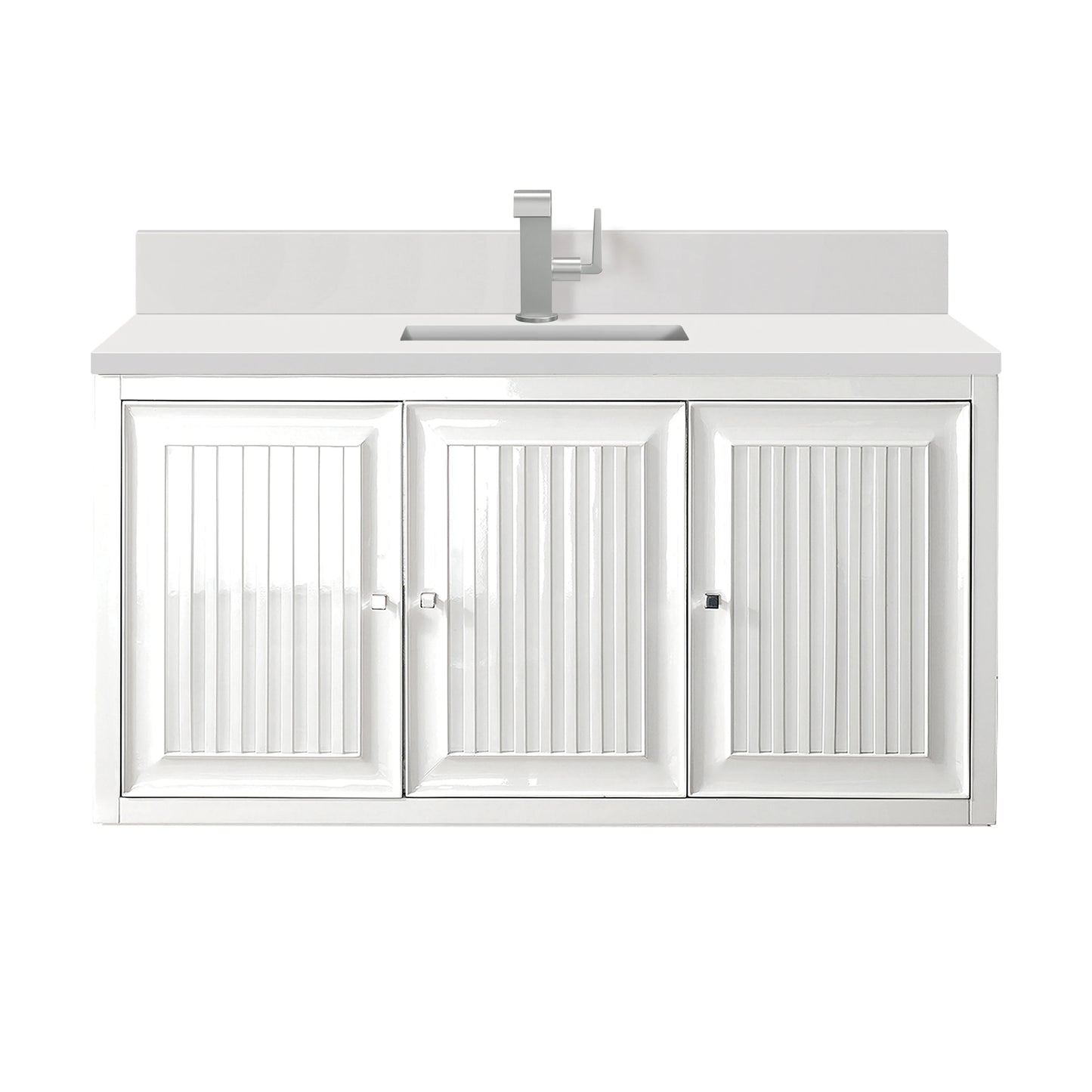 Renovate for Less Atlanta Athens 48" Single Vanity, Glossy White w/ Single Hole 3 CM White Zeus Silestone Top & Backsplash, view 2