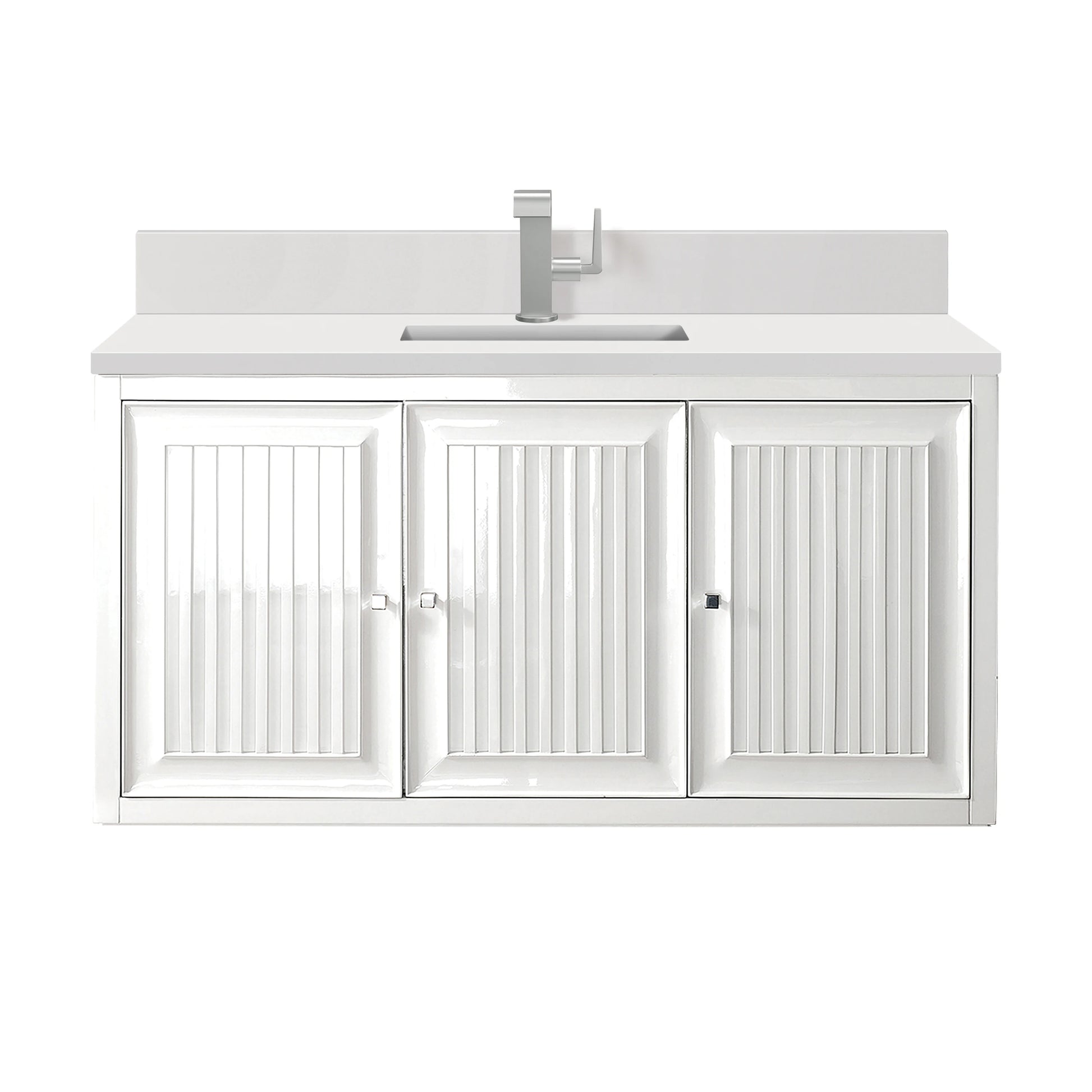 Renovate for Less Atlanta Athens 48" Single Vanity, Glossy White w/ Single Hole 3 CM White Zeus Silestone Top & Backsplash, view 2