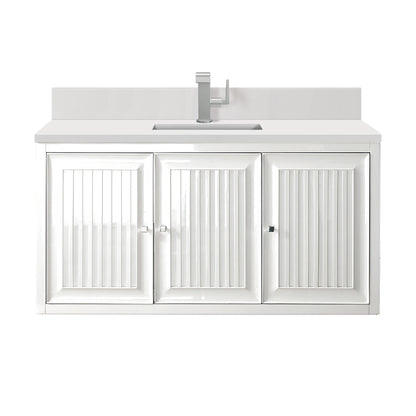 Renovate for Less Atlanta Athens 48" Single Vanity, Glossy White w/ Single Hole 3 CM White Zeus Silestone Top & Backsplash, view 2