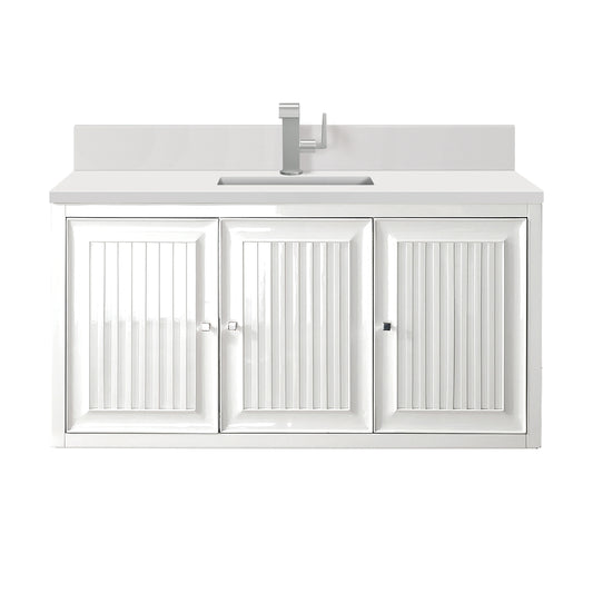 Renovate for Less Atlanta Athens 48" Single Vanity, Glossy White w/ Single Hole 3 CM White Zeus Silestone Top & Backsplash, view 2