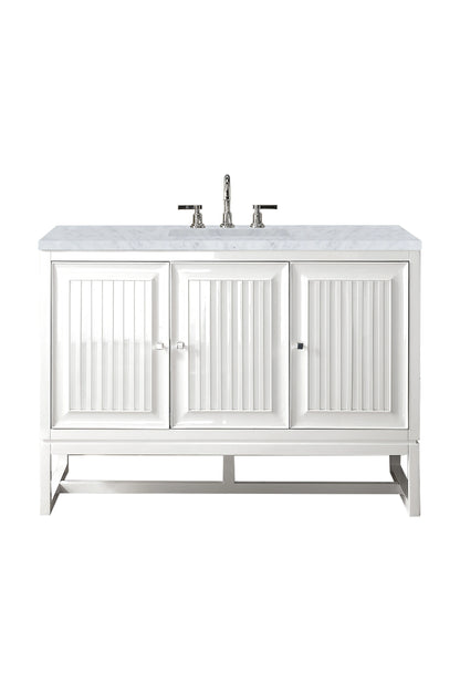 Renovate for Less Atlanta Athens 48" Single Vanity, Glossy White w/ 3 CM Carrara White Top