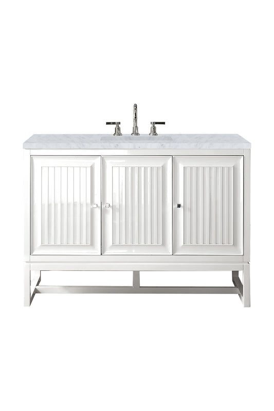 Renovate for Less Atlanta Athens 48" Single Vanity, Glossy White w/ 3 CM Carrara White Top