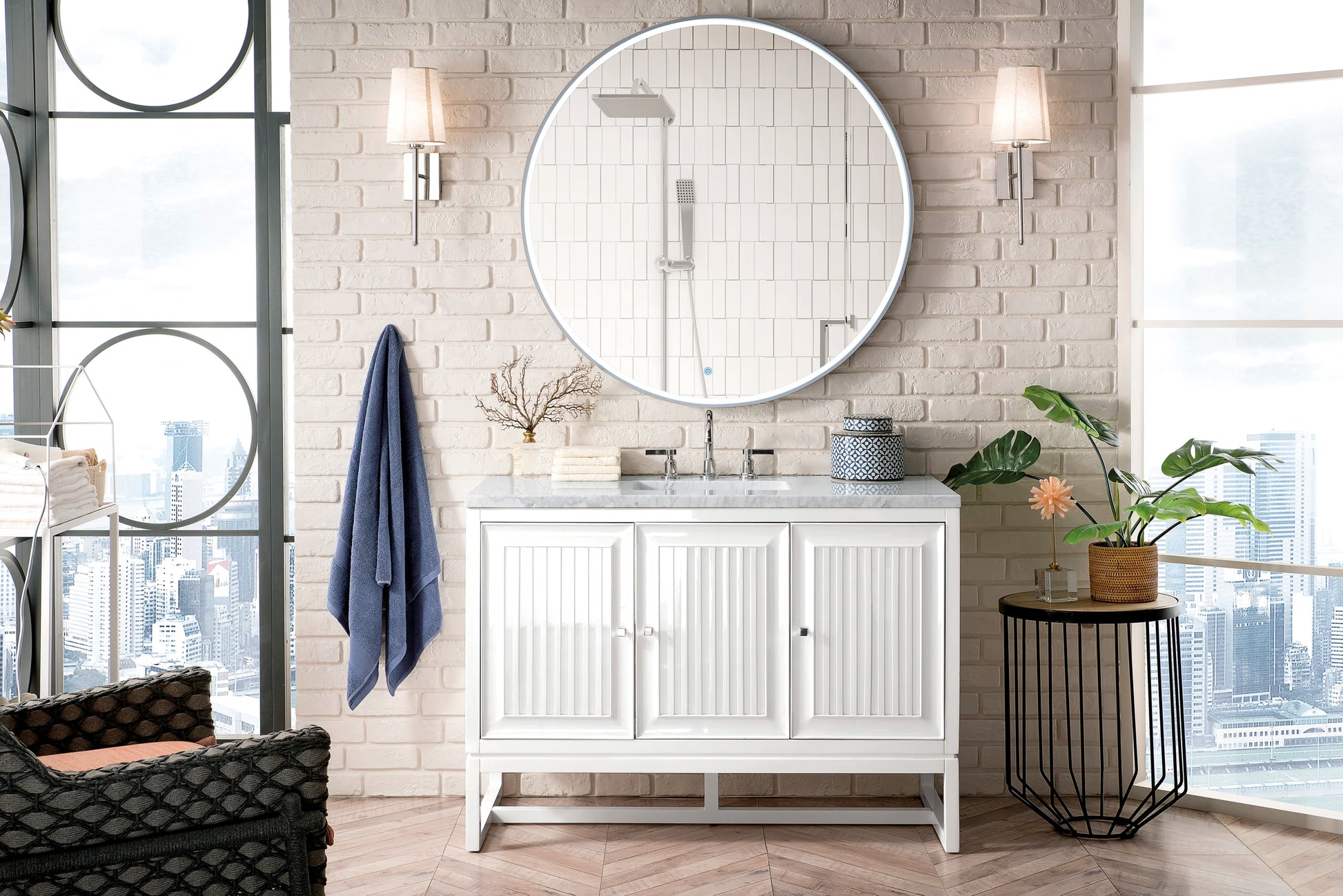 Renovate for Less Atlanta Athens 48" Single Vanity, Glossy White w/ 3 CM Carrara White Top, view 3
