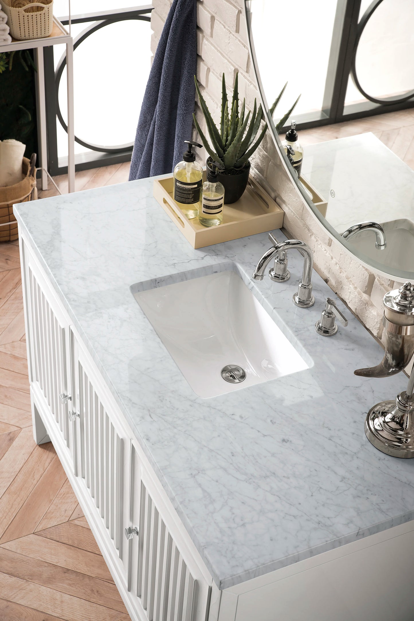 Renovate for Less Atlanta Athens 48" Single Vanity, Glossy White w/ 3 CM Carrara White Top, view 5