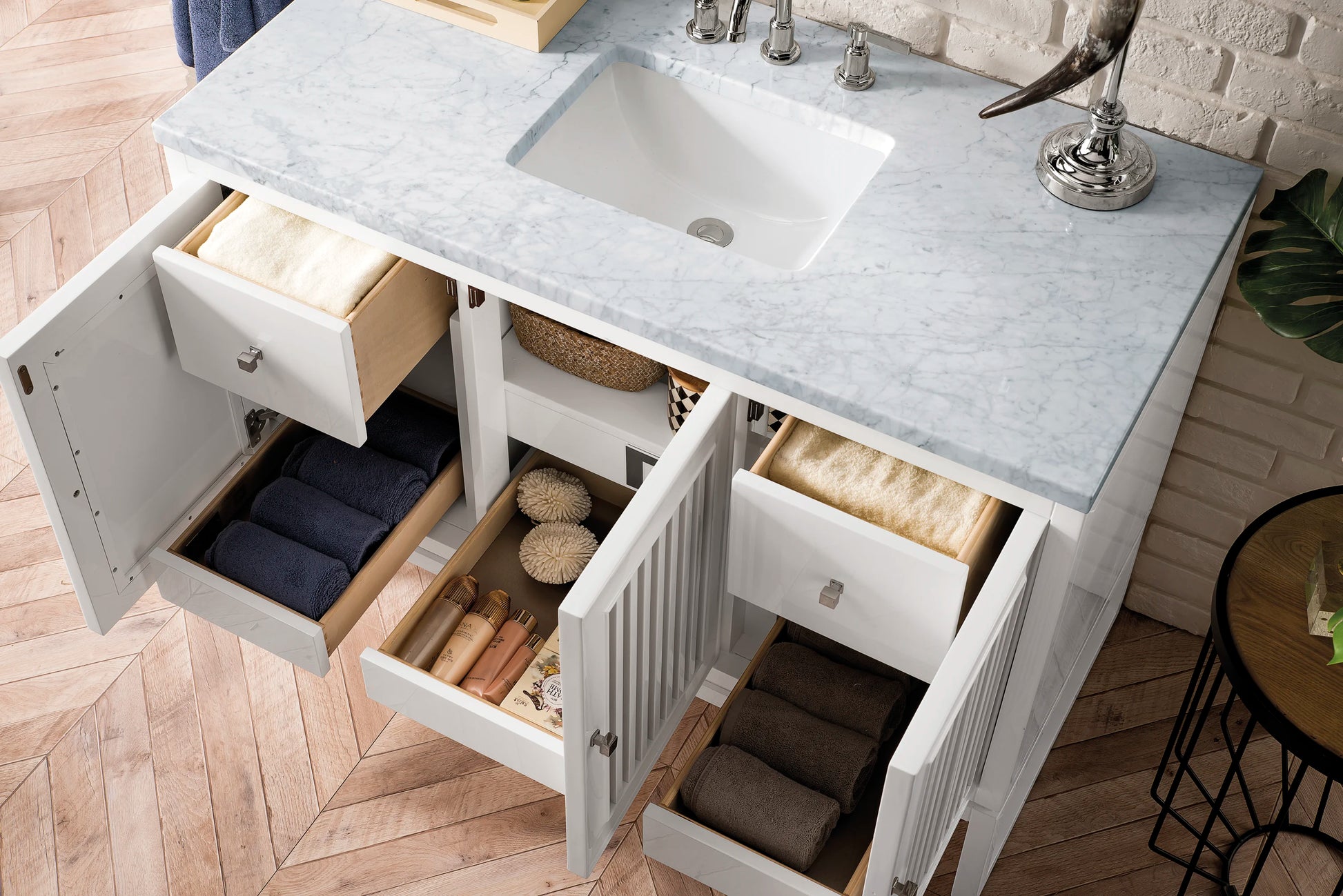 Renovate for Less Atlanta Athens 48" Single Vanity, Glossy White w/ 3 CM Carrara White Top, view 6