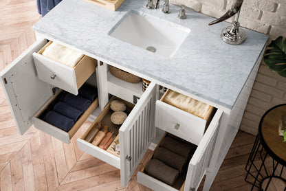 Renovate for Less Atlanta Athens 48" Single Vanity, Glossy White w/ 3 CM Carrara White Top, view 6
