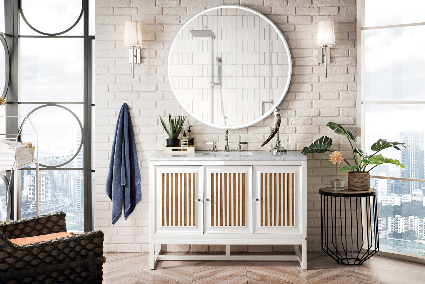 Renovate for Less Atlanta Athens 48" Single Vanity, Glossy White w/ 3 CM Carrara White Top, view 7